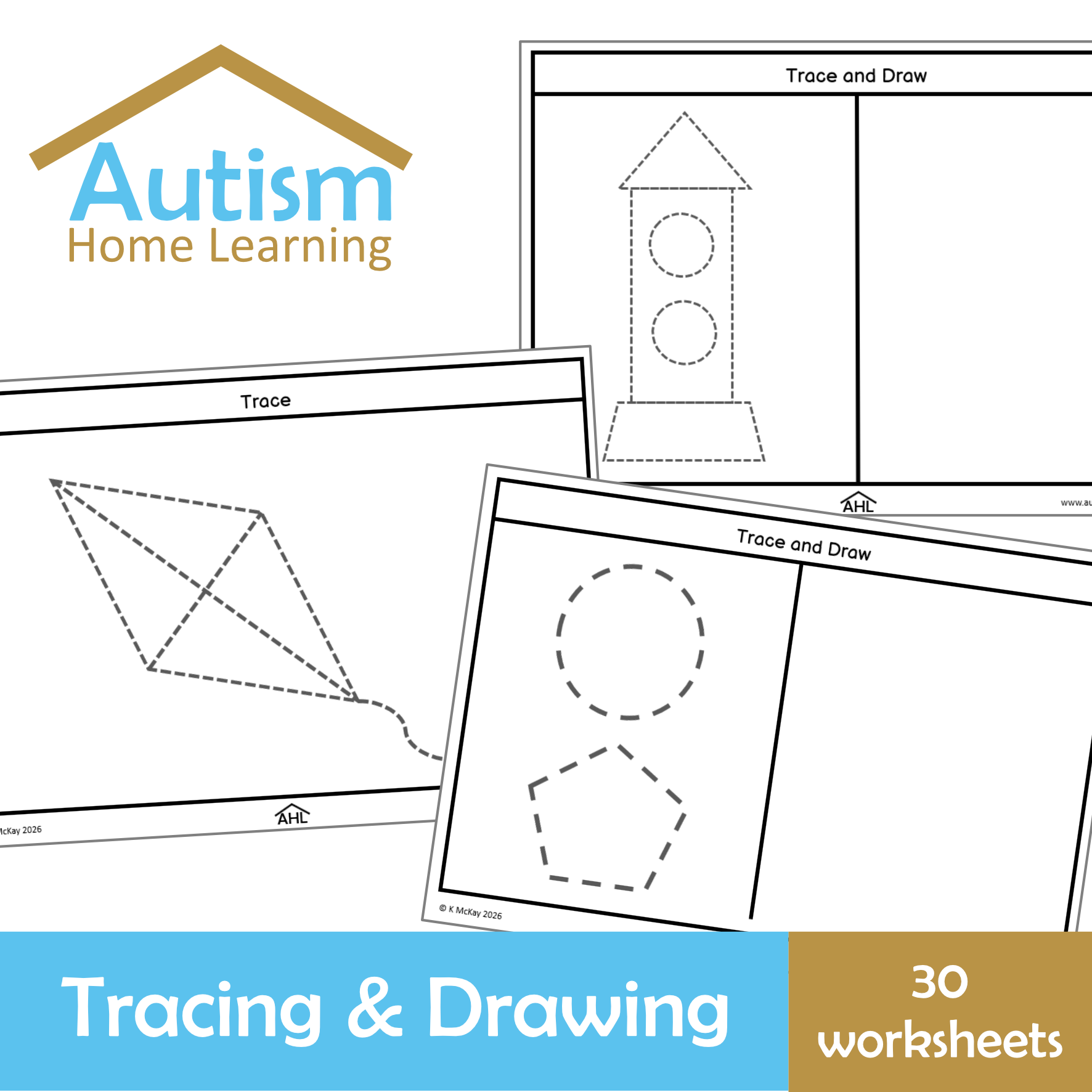 Tracing and Drawing Simple Shapes Worksheets