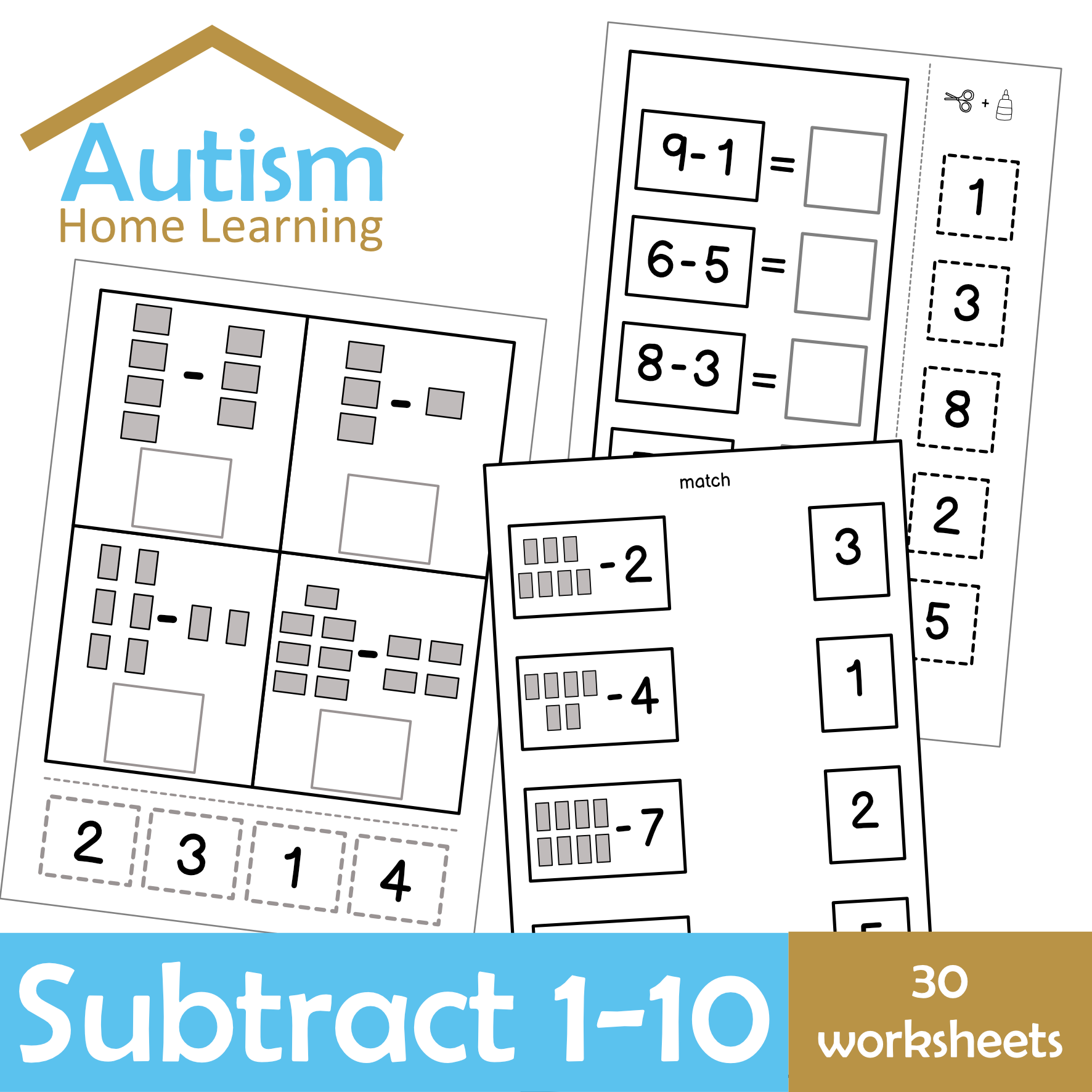 Subtraction 1-10 Worksheets