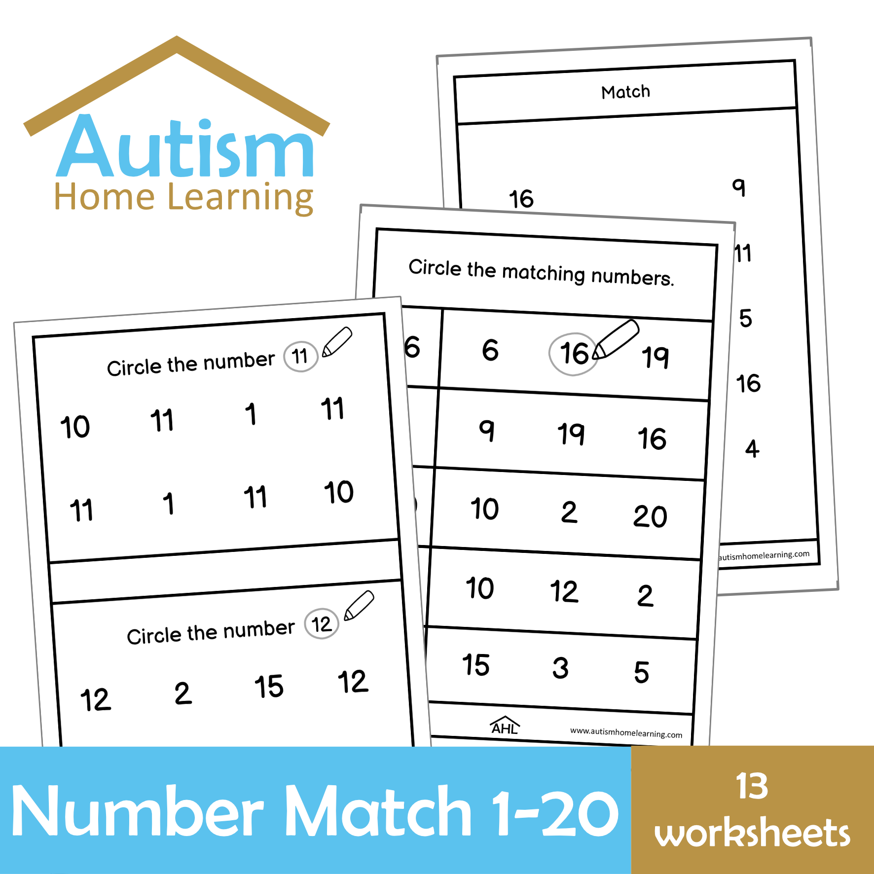 1-20 Matching Numbers Worksheets