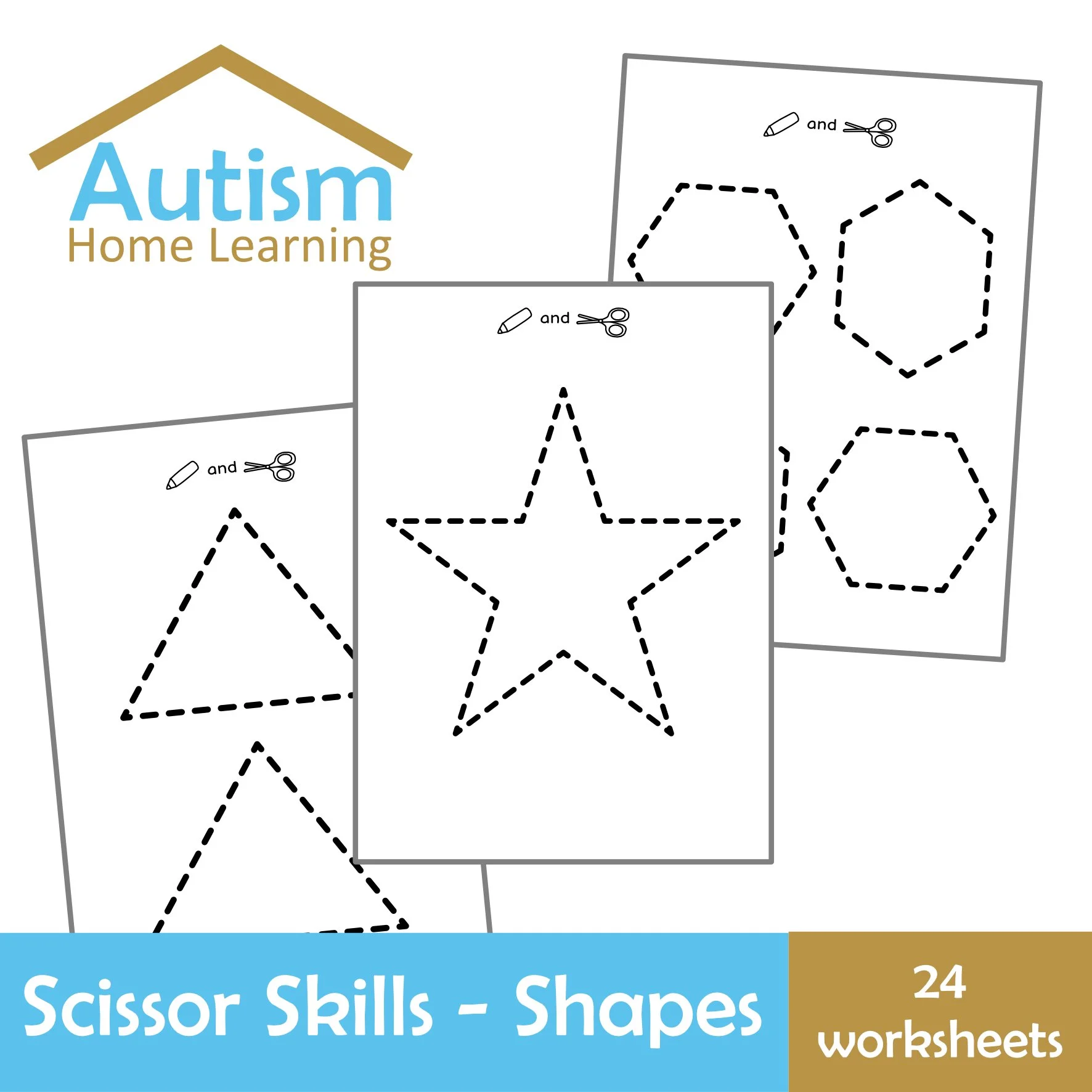 Simple Shapes Scissor Skills Worksheets