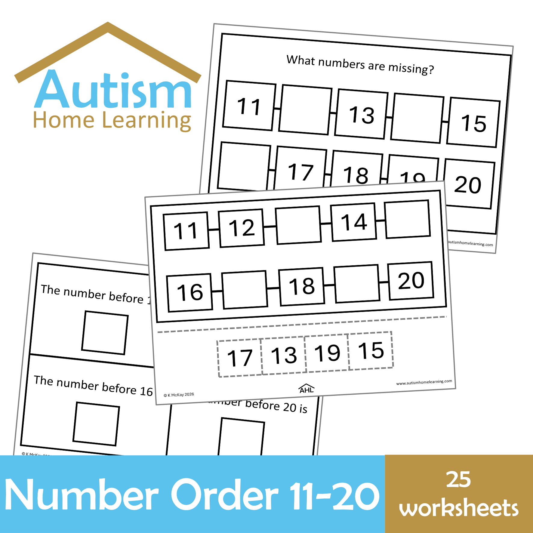 Number Order 11-20 Worksheets