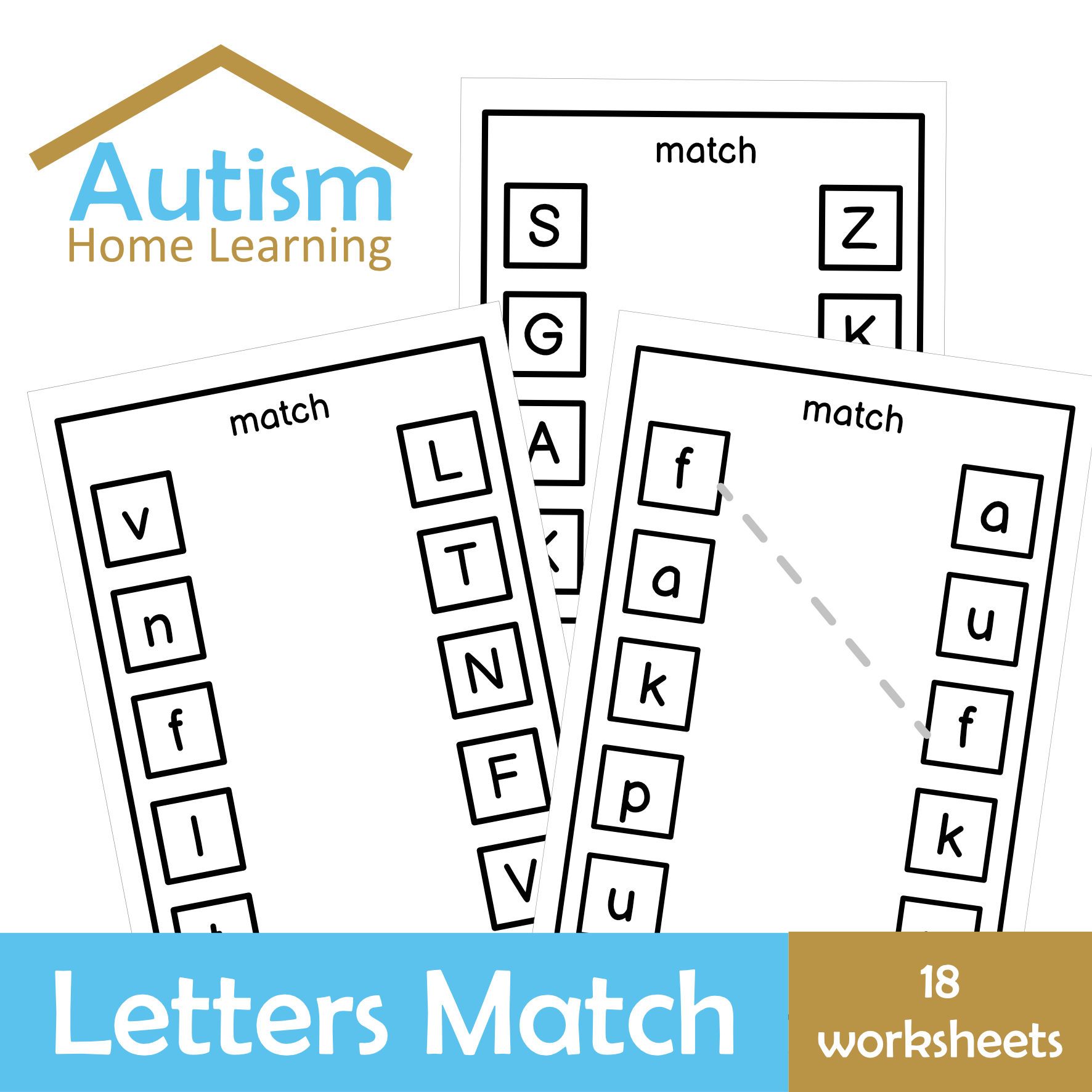 Matching Letters of the Alphabet Large Print Worksheets
