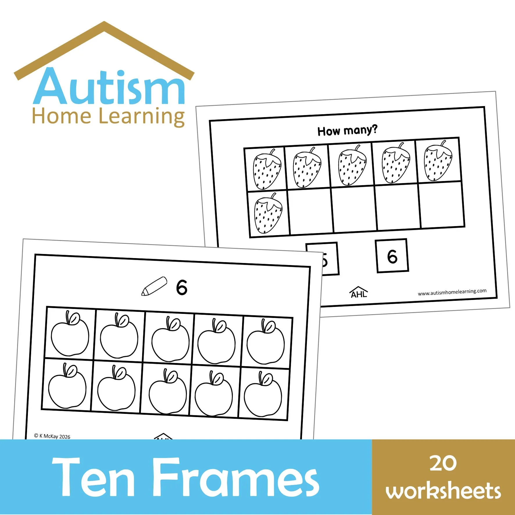 Ten Frames Counting Fruit Worksheets