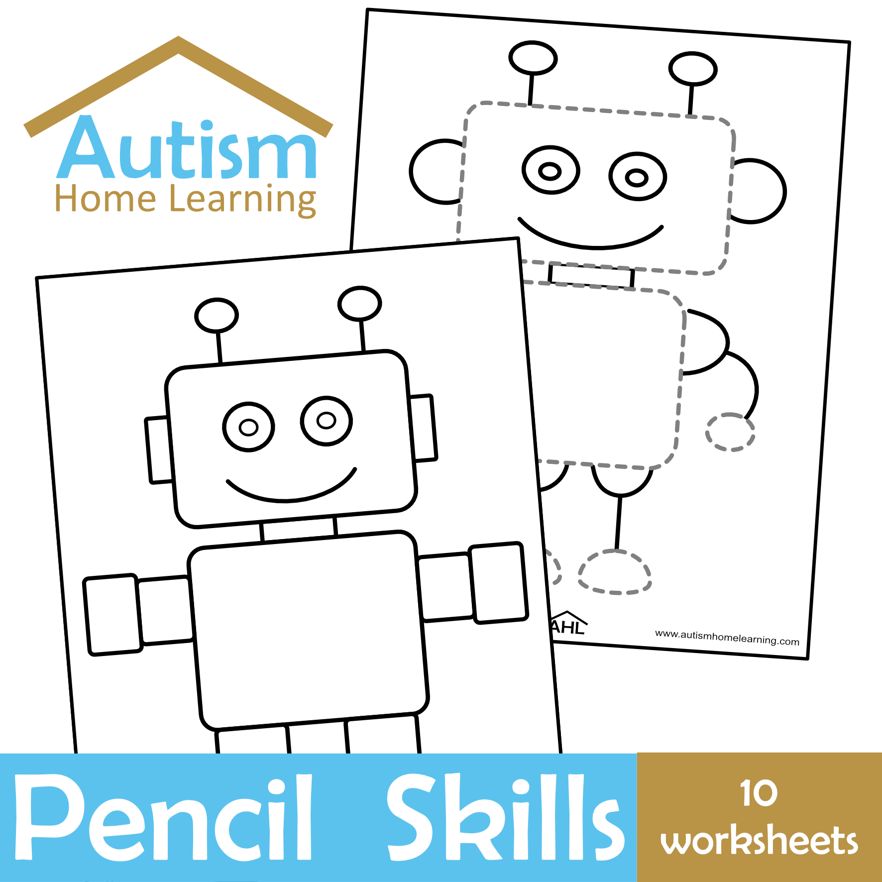 Tracing + Colouring Robots Worksheets