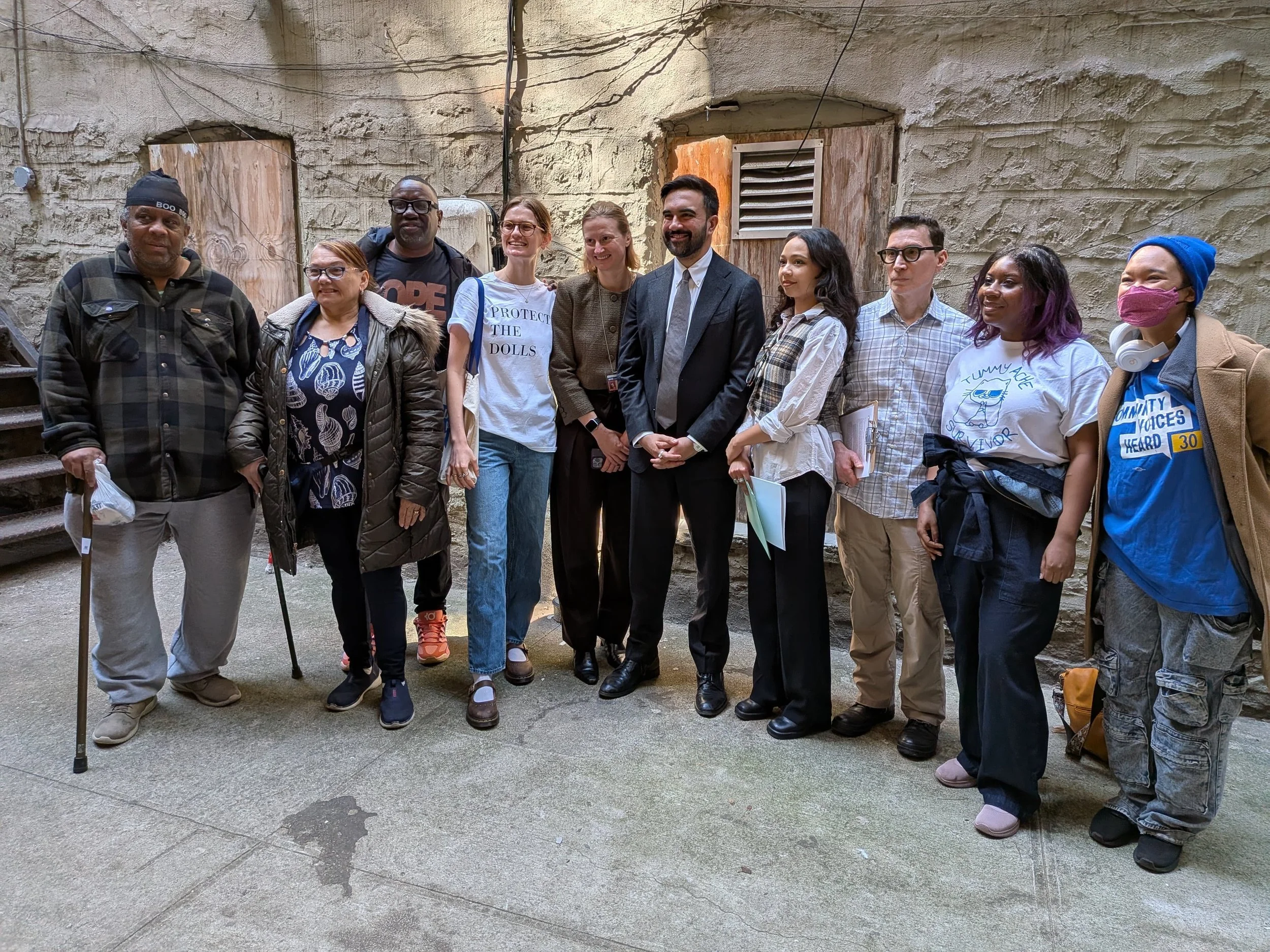 Tenants from East 103rd Street with Mayor Zohran Mamdani and Director of the Mayor's Office to Protect Tenants, Cea Weaver.