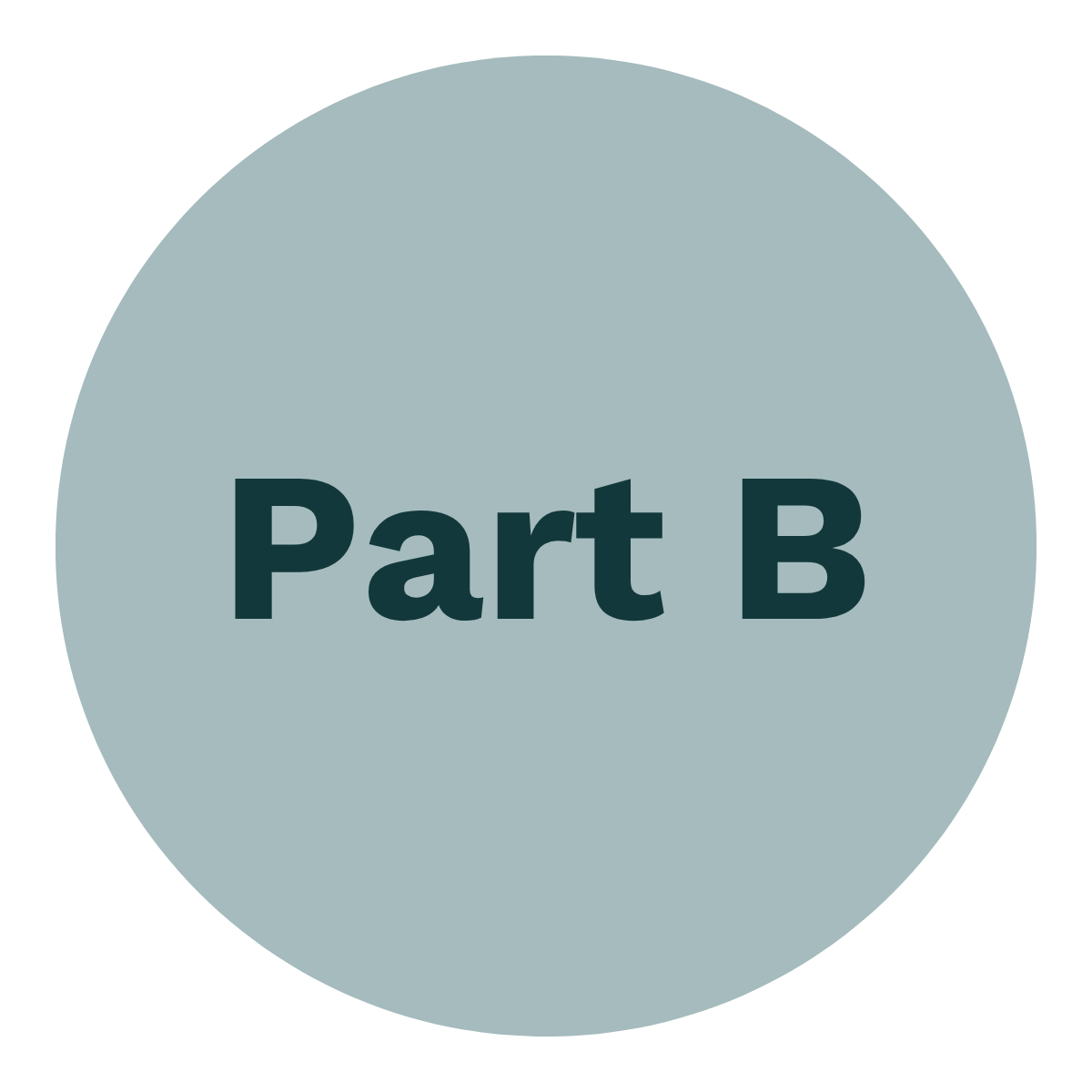 A gray circle with the words 'Part B' in dark letters centered inside.