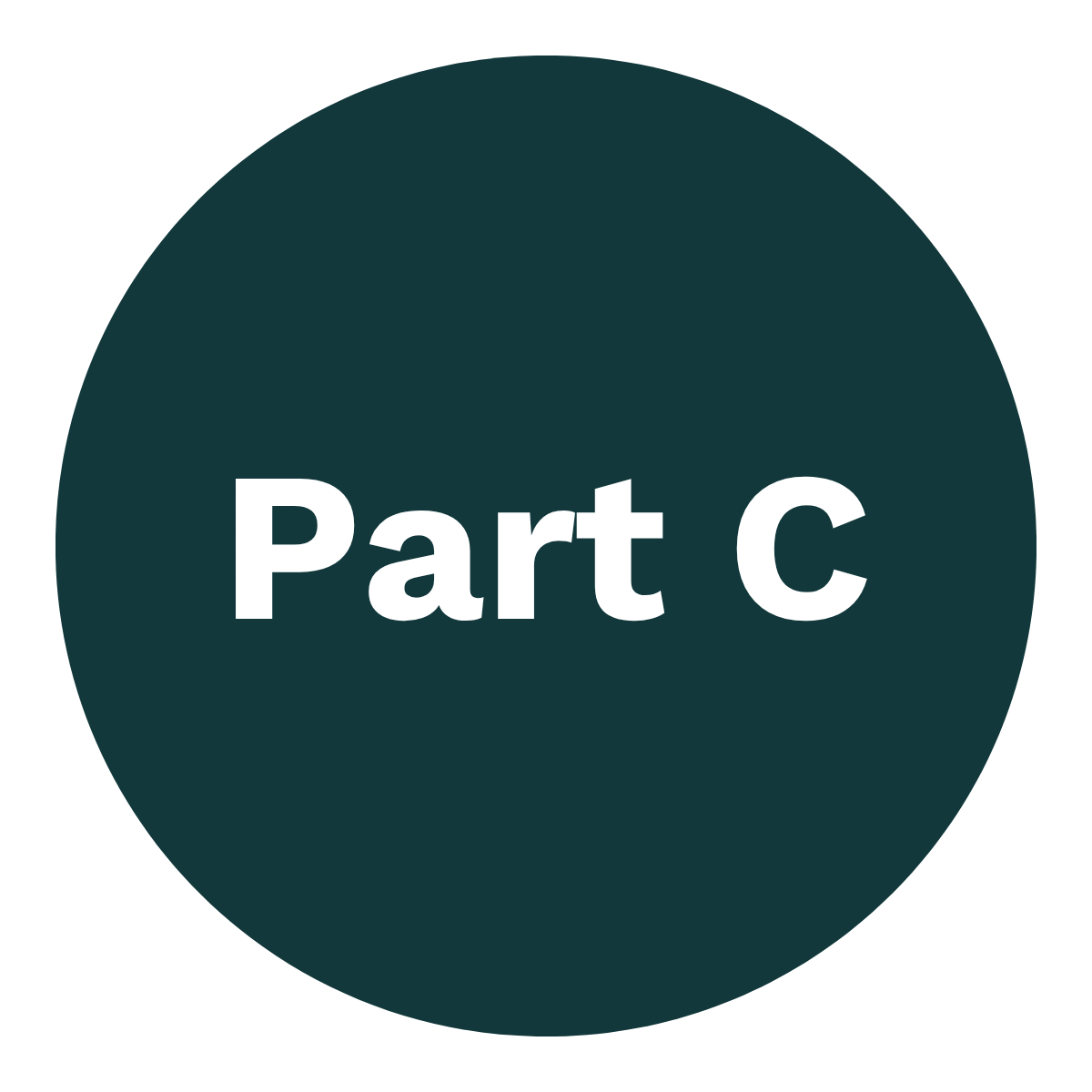 Dark green circular graphic with white text reading 'Part C'.