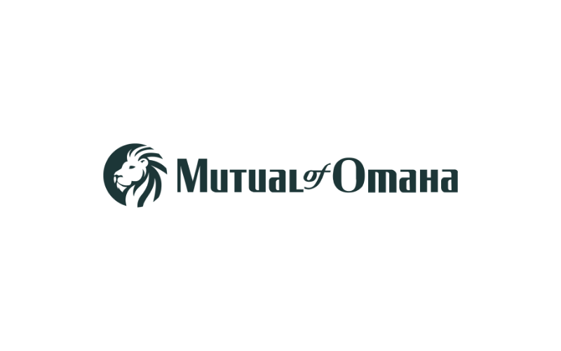 Logo for Mutual of Omaha featuring a lion's head and the company name.