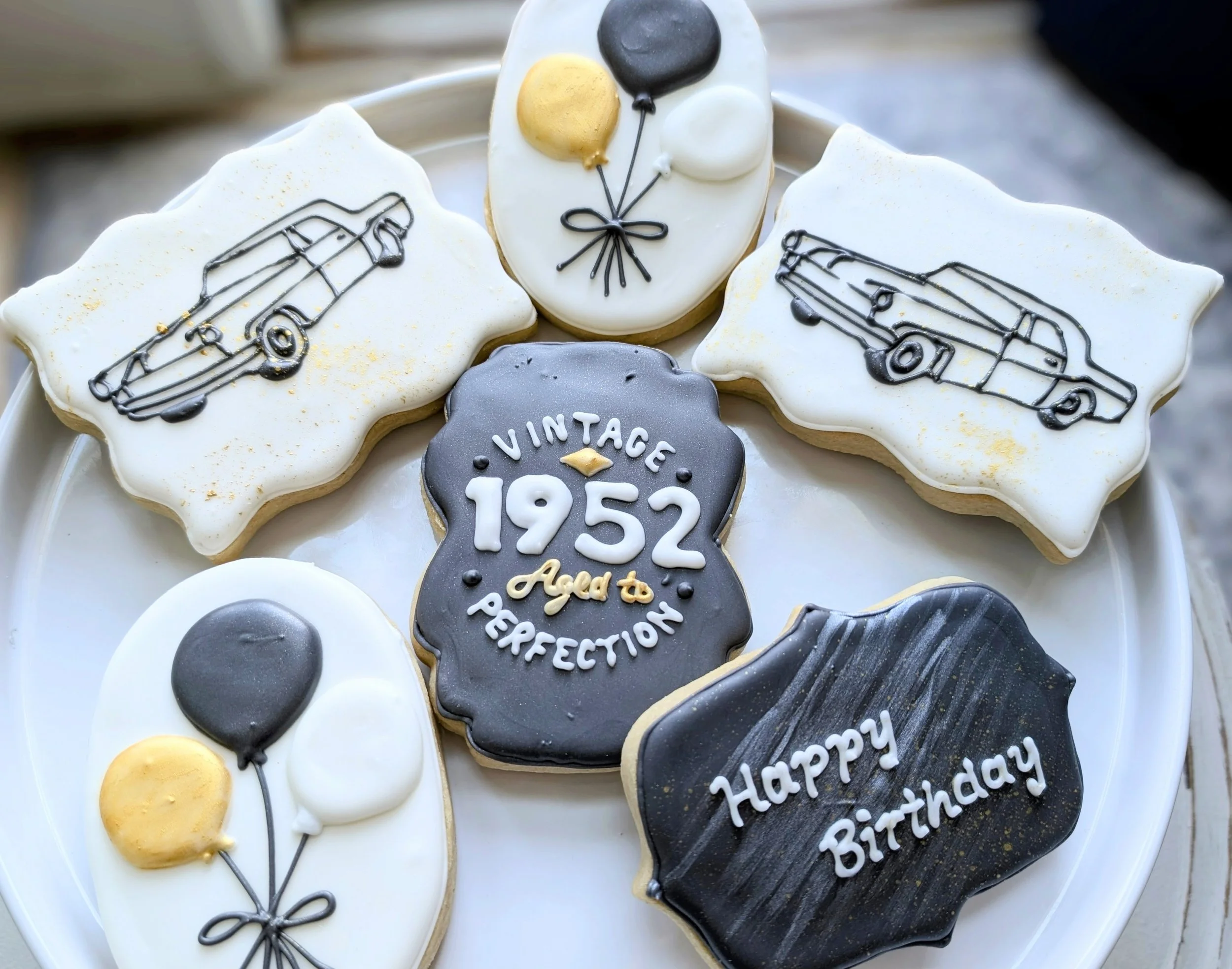 Happy birthday cookies with vintage car designs