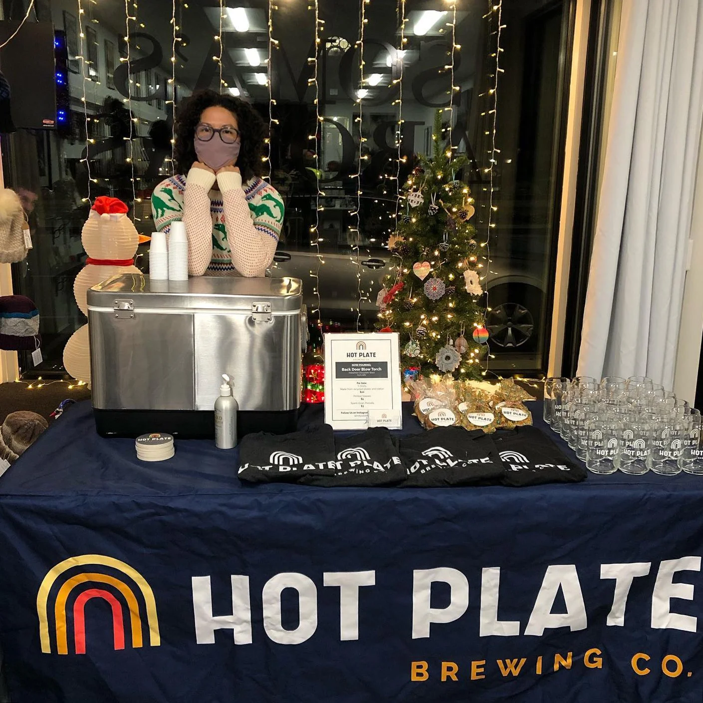 hot plate brewery event logo tablecloth