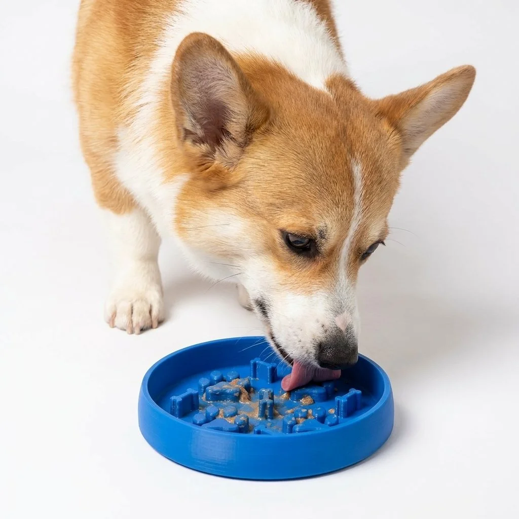 make_an_image_of_a_corgi_dog_licking_this_slow_feeder_dog_bowl_bowl_must_be_blue_and_a_little_small_5fv5y5gquqhqf0hbg9d8.jpeg