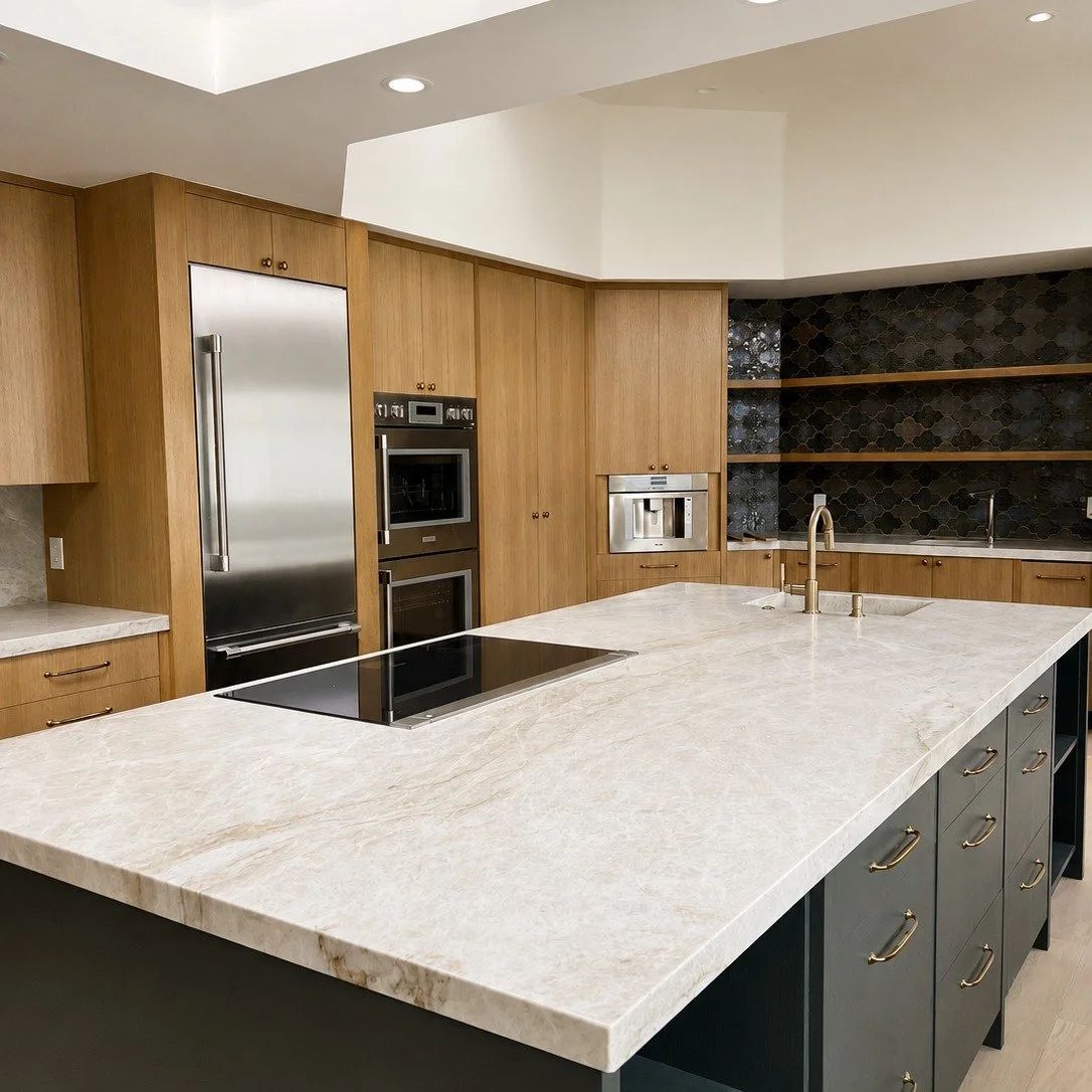 Another look at this Irvine Terrace project, this time in the kitchen. 

Rift white oak cabinetry brings some warmth and texture throughout the space, while the island features painted plain sawn red oak that allows the natural grain to subtly show t