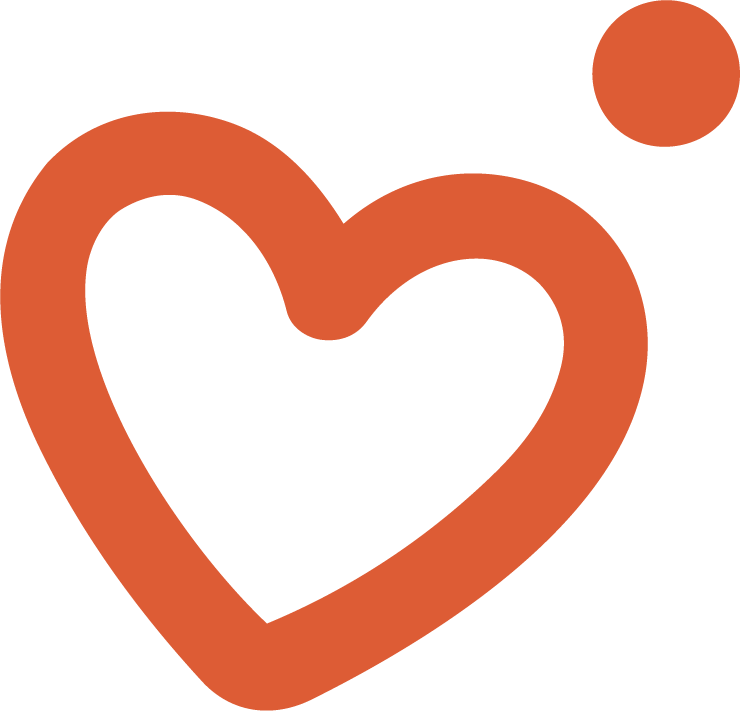 A stylized red heart with a smaller circle in the top right corner.