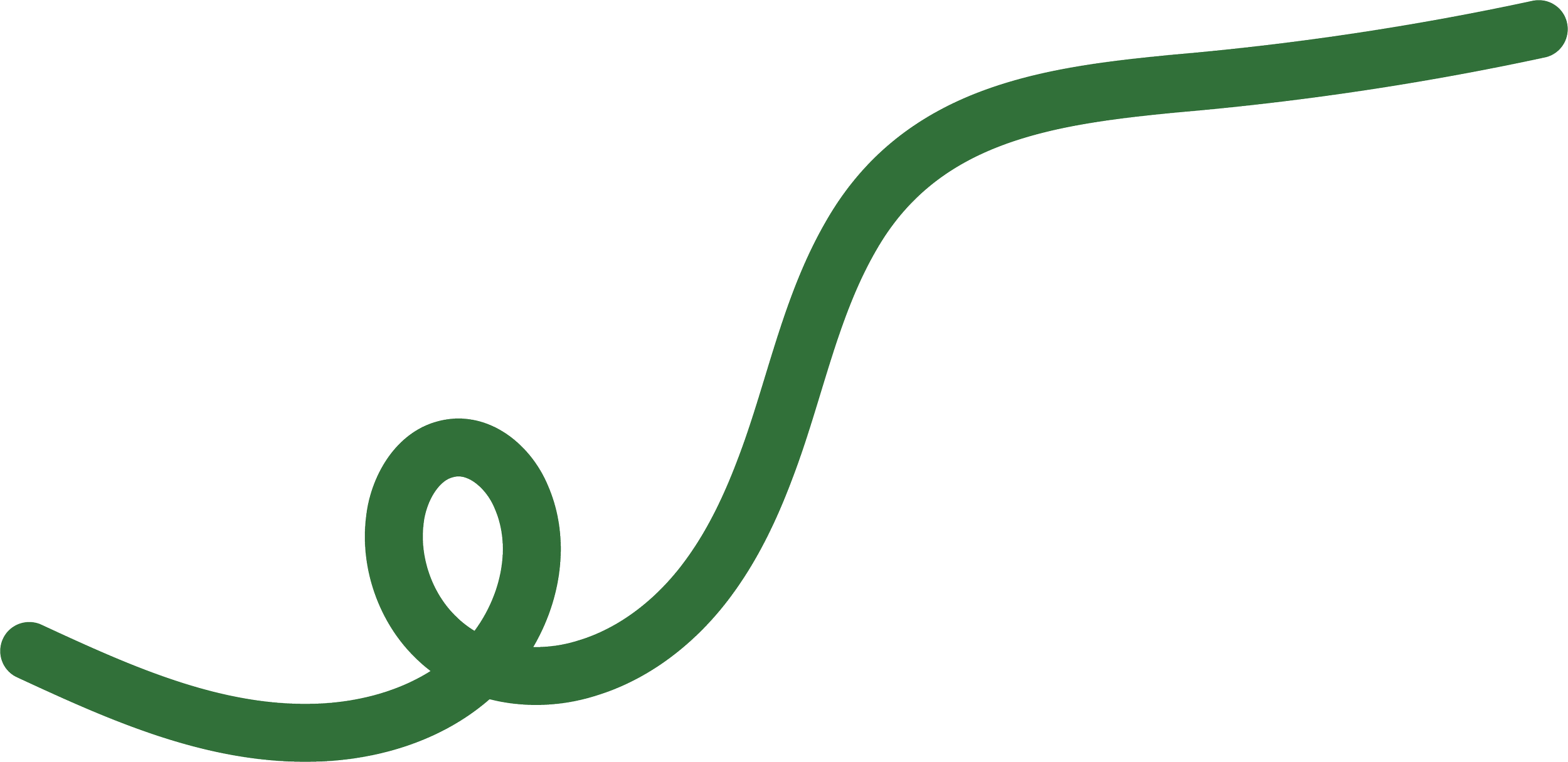 Green line with a curved design and a loop on one end.