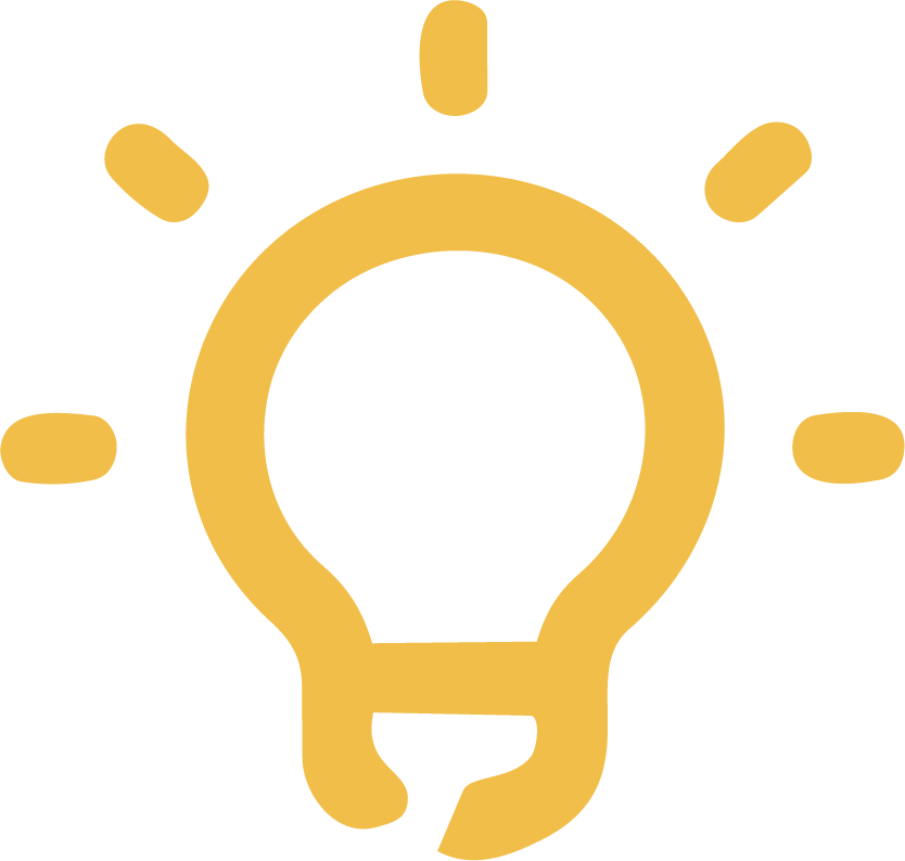 Golden icon of a lightbulb with rays emanating from it, representing an idea or innovation.