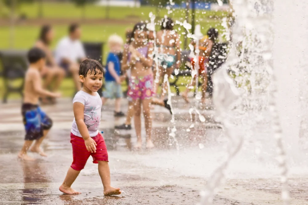 Children playing at a splash pad