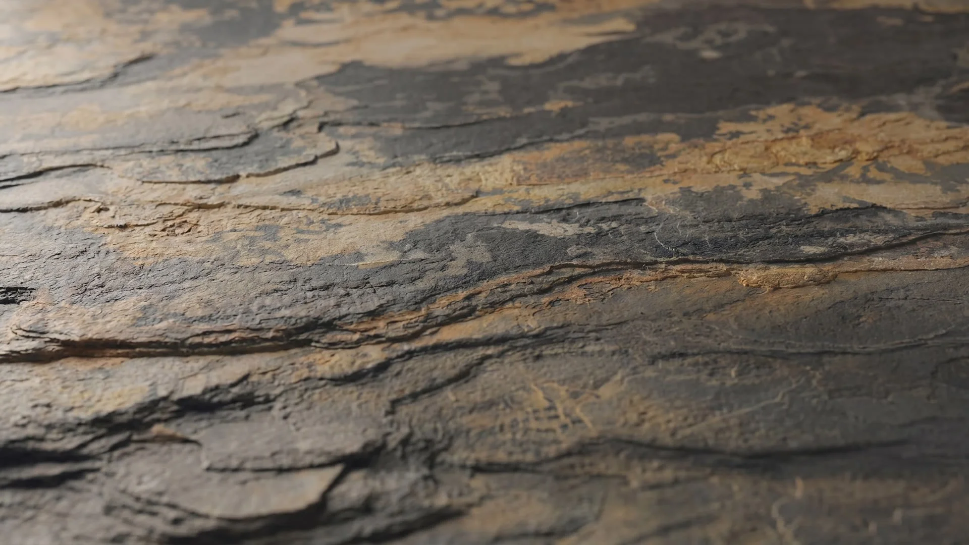 Layered dark slate stone texture with bronze veining