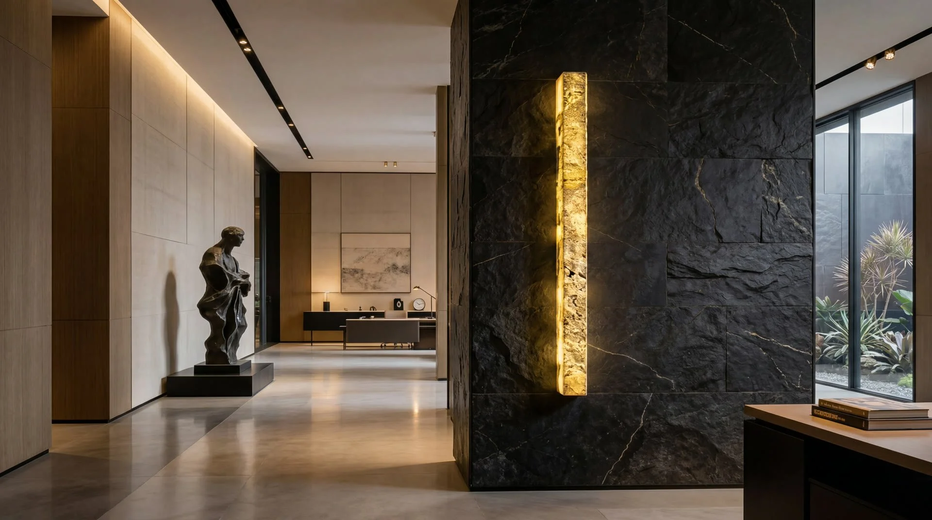 Slate spa with backlit niches