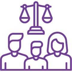 Family under scales of justice, representing family law services