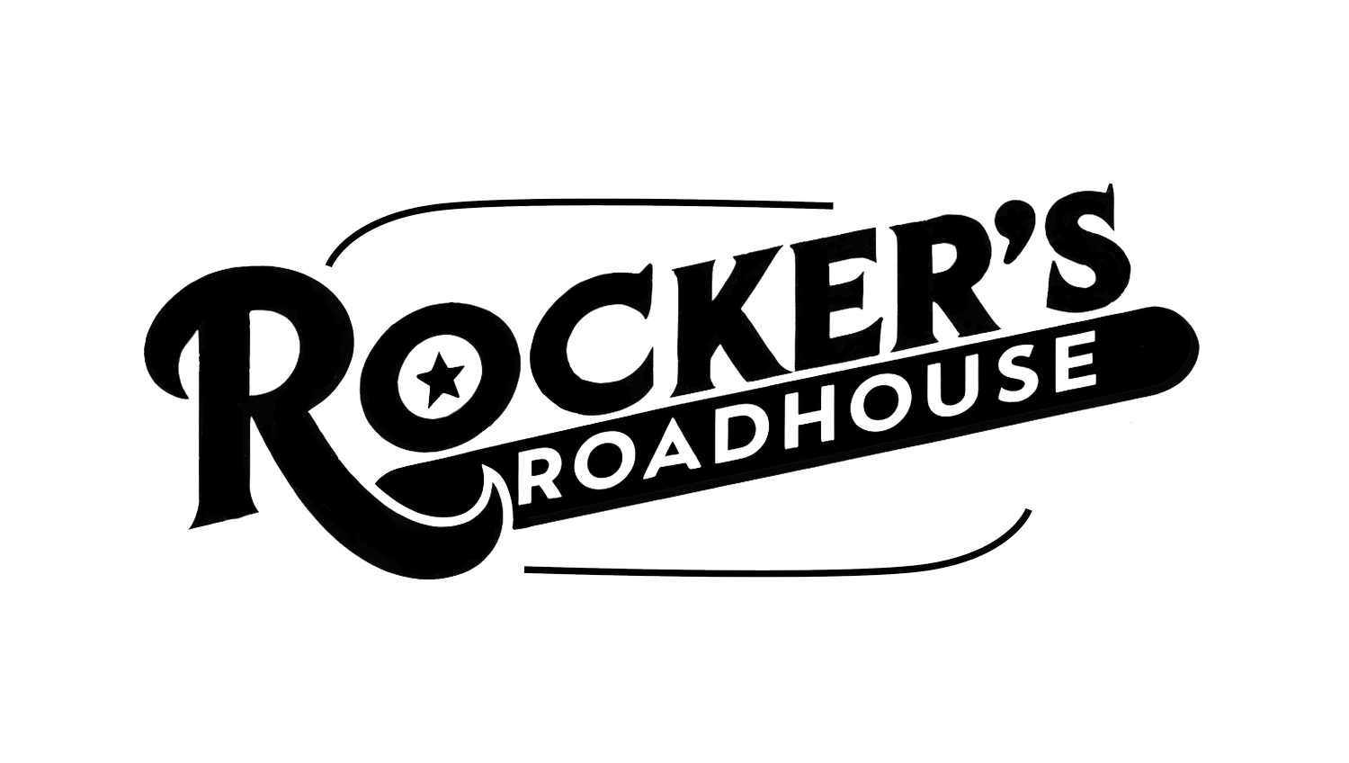 Logo for Rocker's Roadhouse featuring stylized text and a star.
