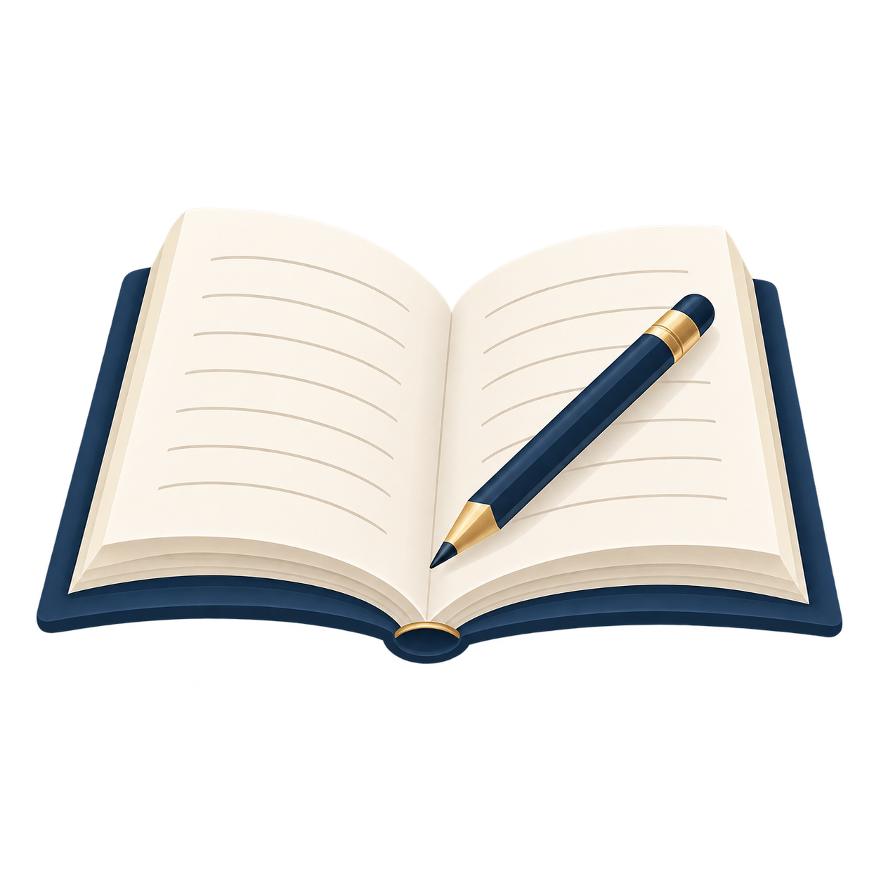 Open notebook with lined pages and a black and gold pen resting on top.