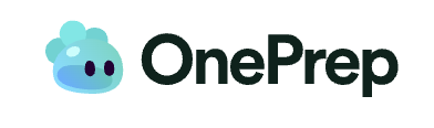 OnePrep logo featuring a blue, stylized creature or character next to the text 'OnePrep'.