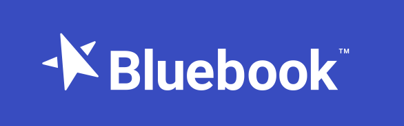 Bluebook logo with white text and icon on a blue background.