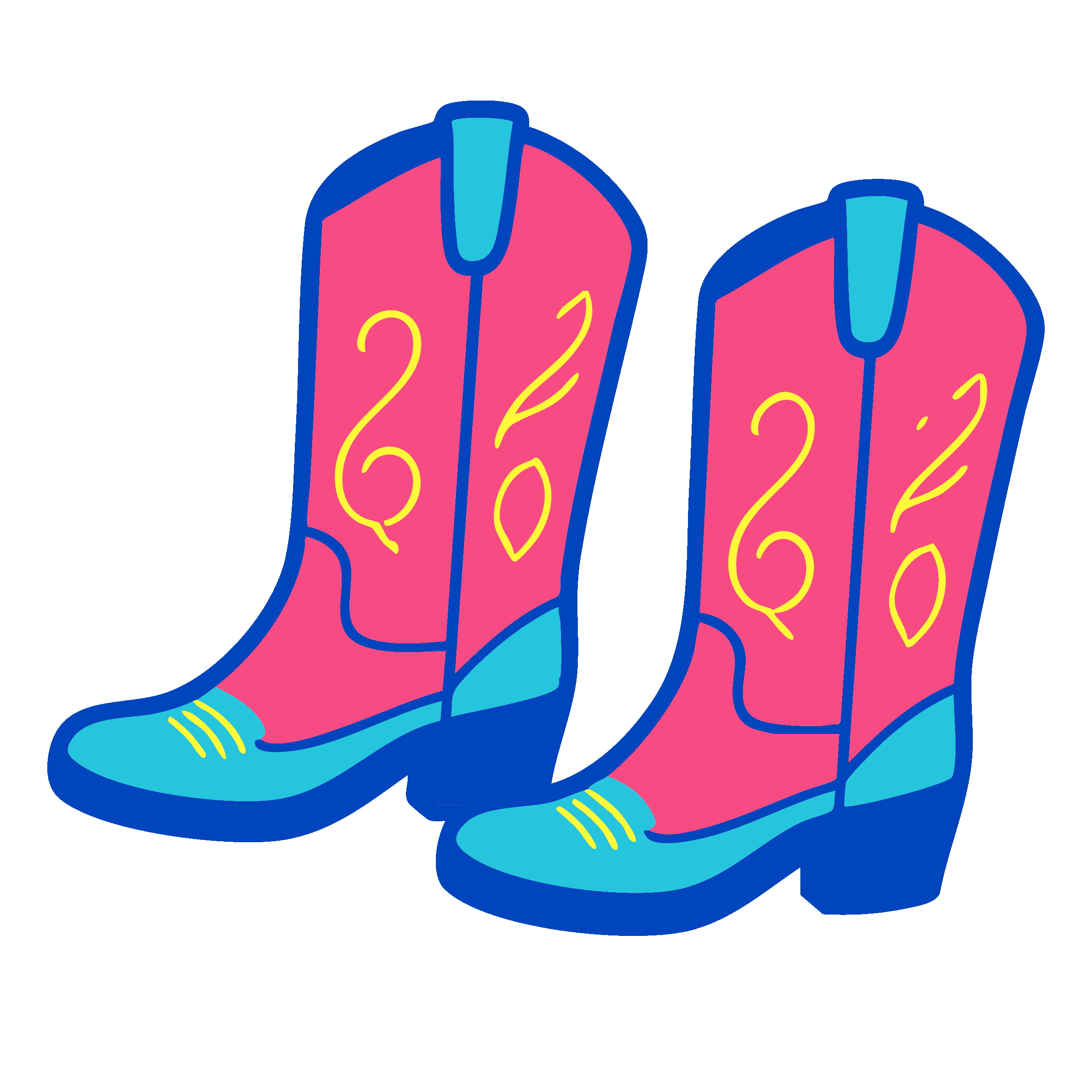 Colorful digital illustration of a sneaker with a pink body, blue sole, and yellow details, against a black background.