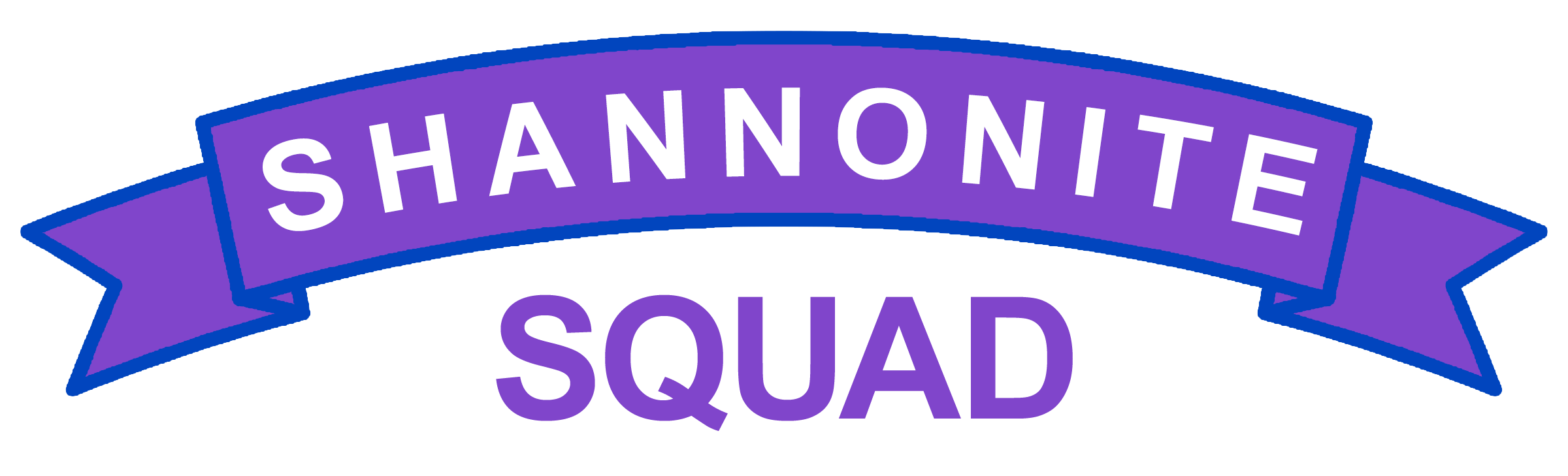 Purple banner with blue outline displaying the words 'Shannonite Squad' in white and purple text.