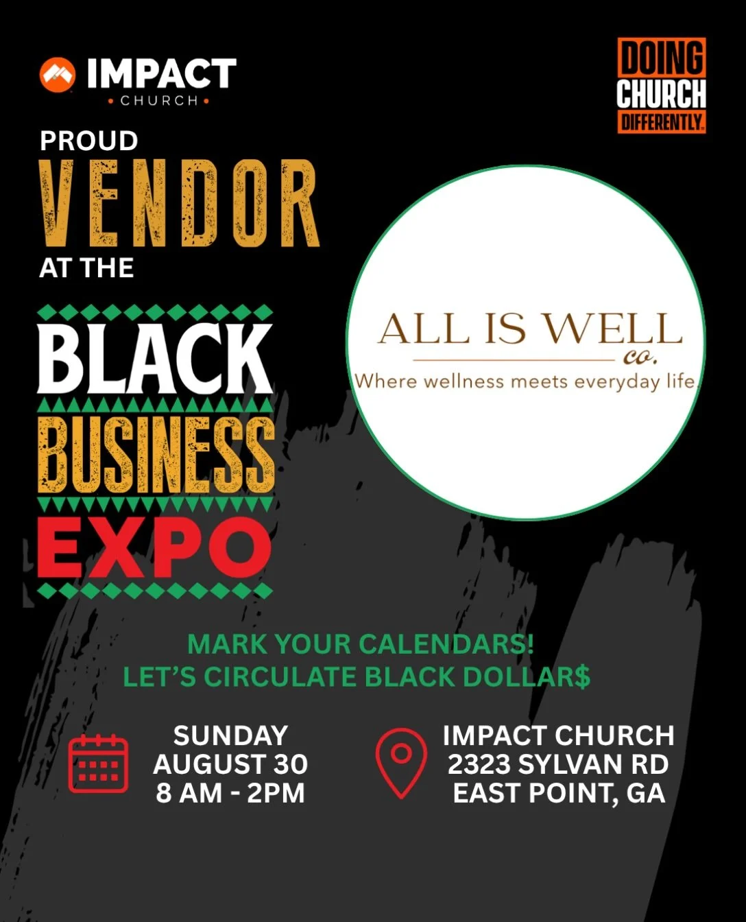 ✨ WE&rsquo;RE OFFICIALLY LAUNCHING! ✨

All Is Well Co. is stepping out and into the community! We&rsquo;re so excited to announce that we&rsquo;ll be vending at the Impact Church Black Business Expo on August 30th as we celebrate the official launch 