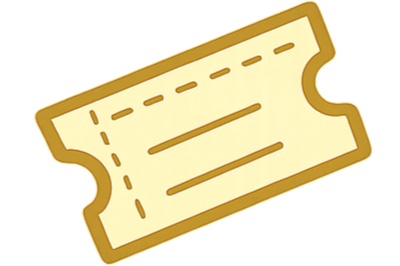 A cartoon-style illustration of a movie ticket with perforated edges.