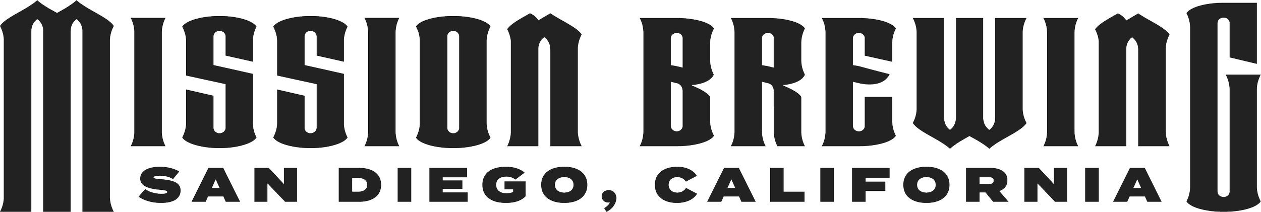The logo for Mission Brewery in San Diego, California, featuring bold black text with the brewery's name and location.