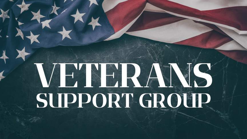 "Veterans Support Group" surrounded by an American Flag