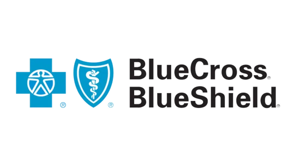 Logo with a blue medical cross, a shield with a snake wrapped around a staff, and the text 'BlueCross BlueShield'