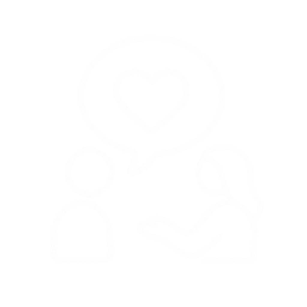 Outline of two people talking, one with a speech bubble containing a heart, symbolizing love or affection.