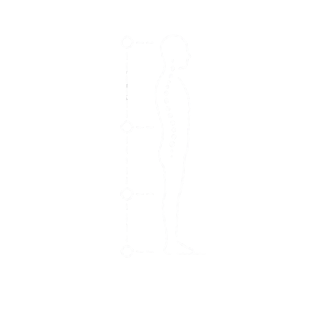 Diagram of a person's posture showing the spine's alignment with markers indicating proper and improper posture.