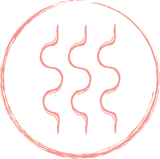 Illustration of three wavy lines inside a circular border, representing heat or steam.