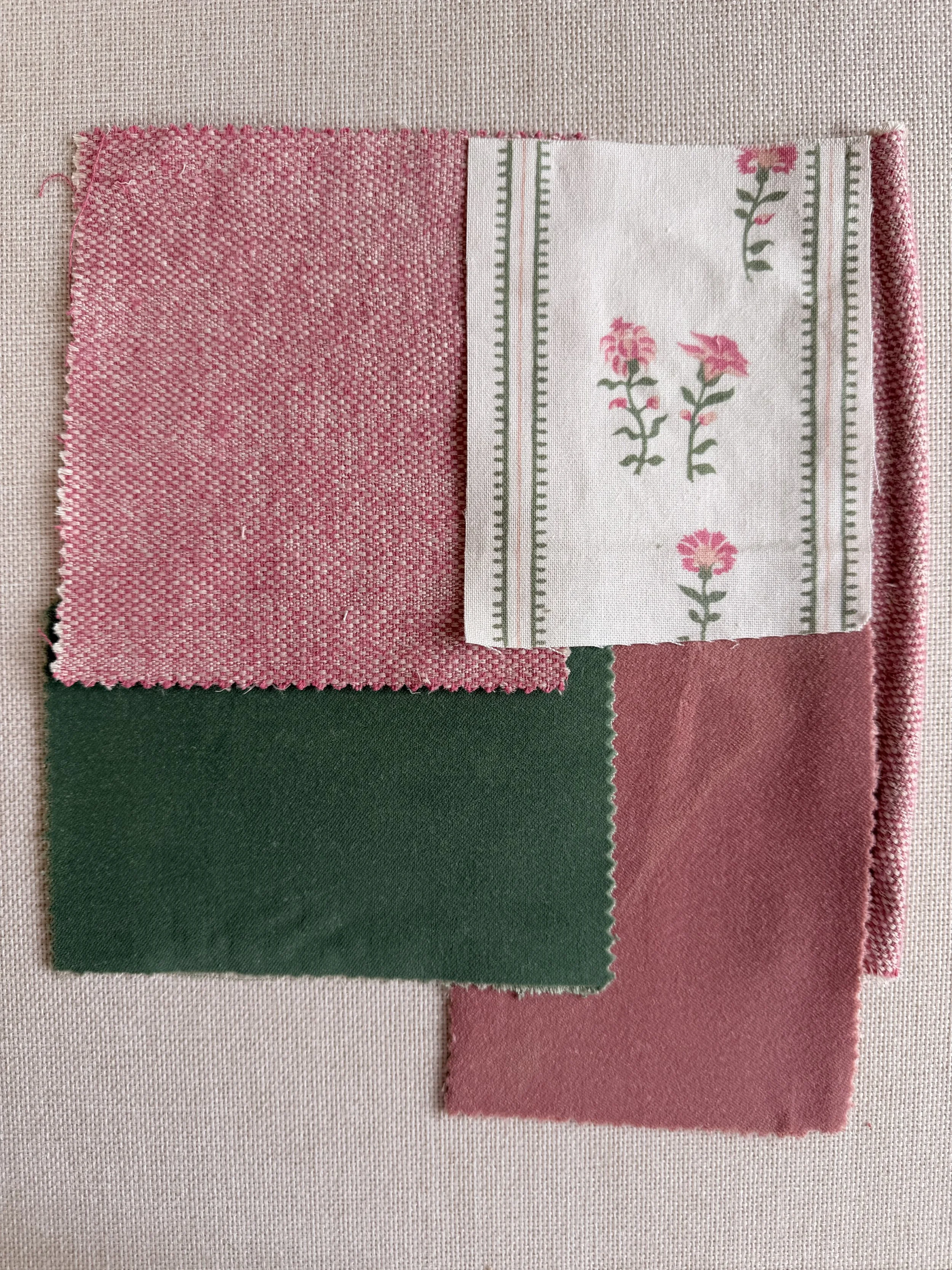 Fabric samples moodboard pink floral stripes