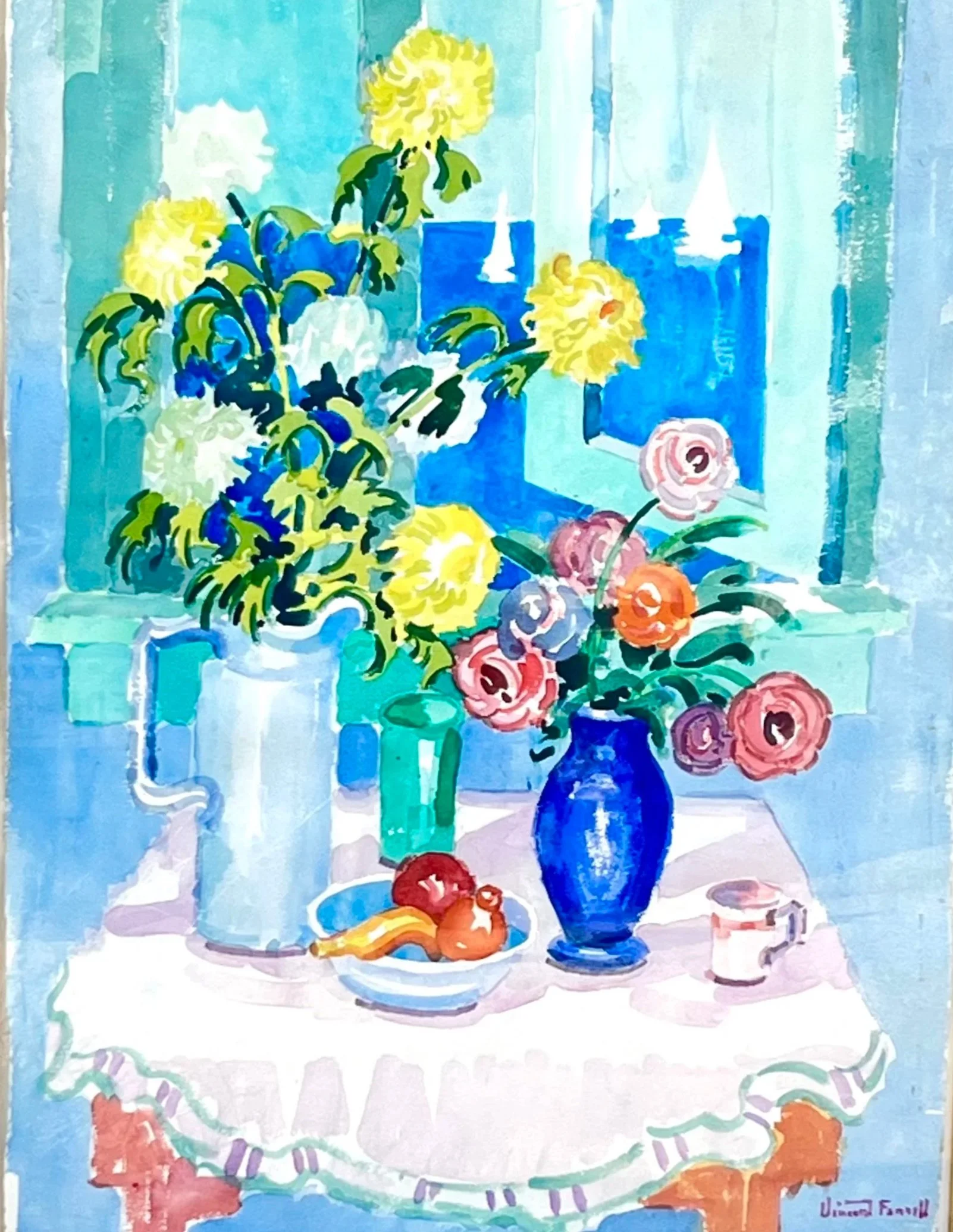 Watercolor with Cobalt Blue Vase