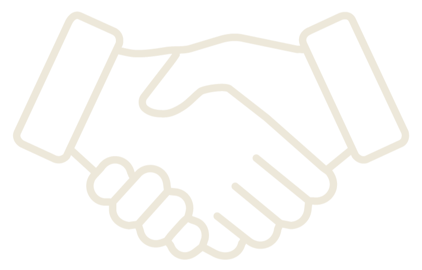 Line drawing of two hands shaking, symbolizing partnership or agreement.