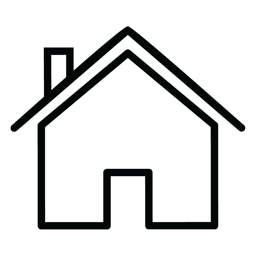 Black outline of a house with a chimney on the left side of the roof.