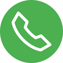 Green circle with a white telephone handset icon.
