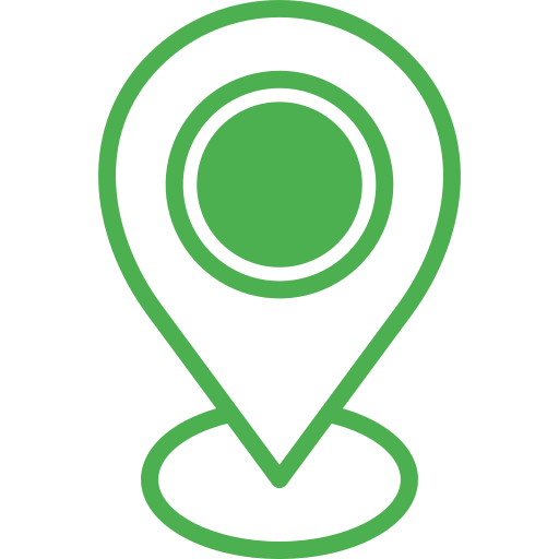Green location pin icon on a black background.