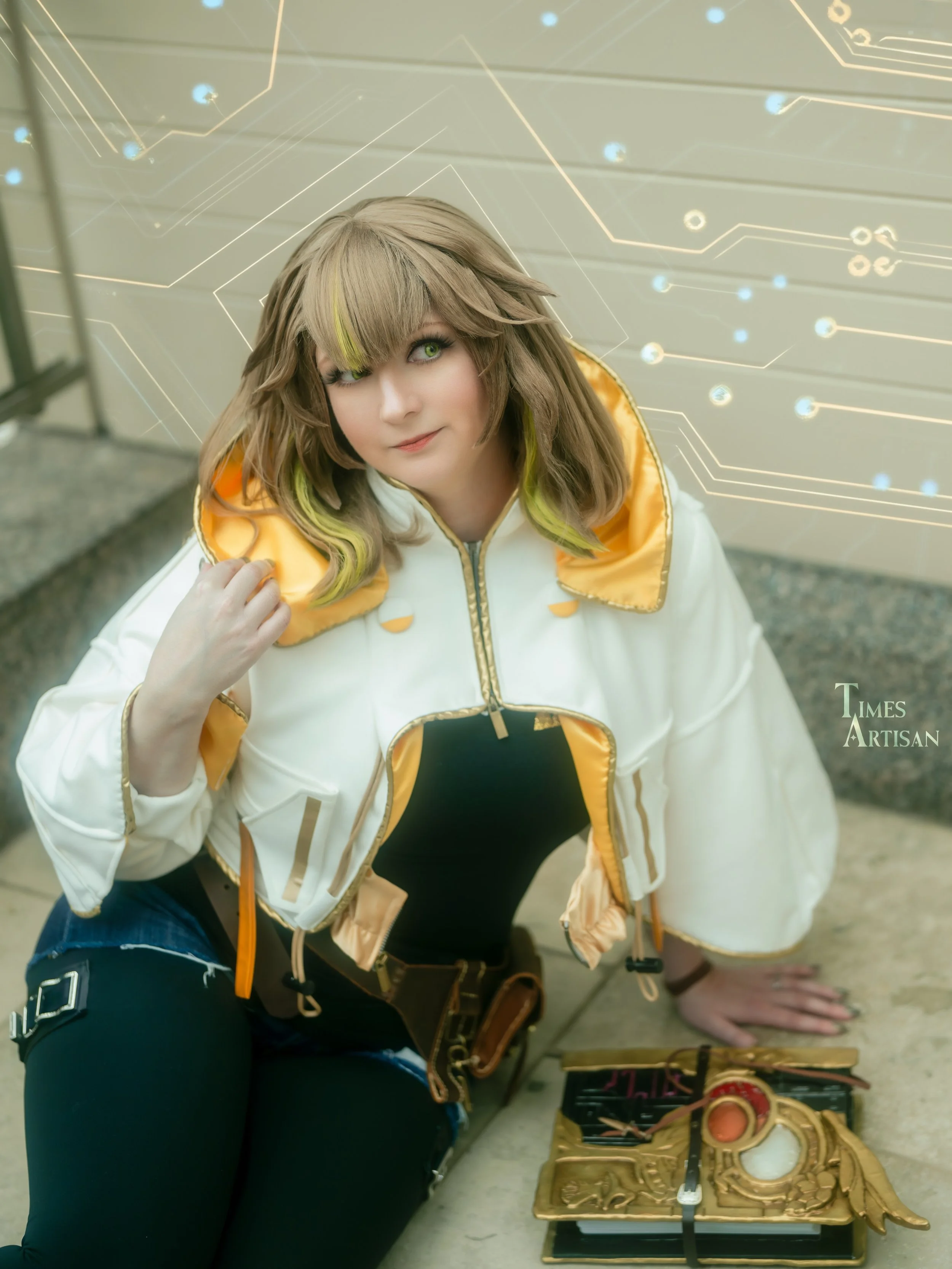 Sphene Alexandros
Final Fantasy XIV 

Jacket and leather belt made by me. 
Melodies of Life grimoire made by me. 
Wig is @ardawigs Nina in desert brown, cut and styled by me. 
📷: @times.artisan 

#animeboston2026 #sphenealexandrosxiv #finalfantasyxi