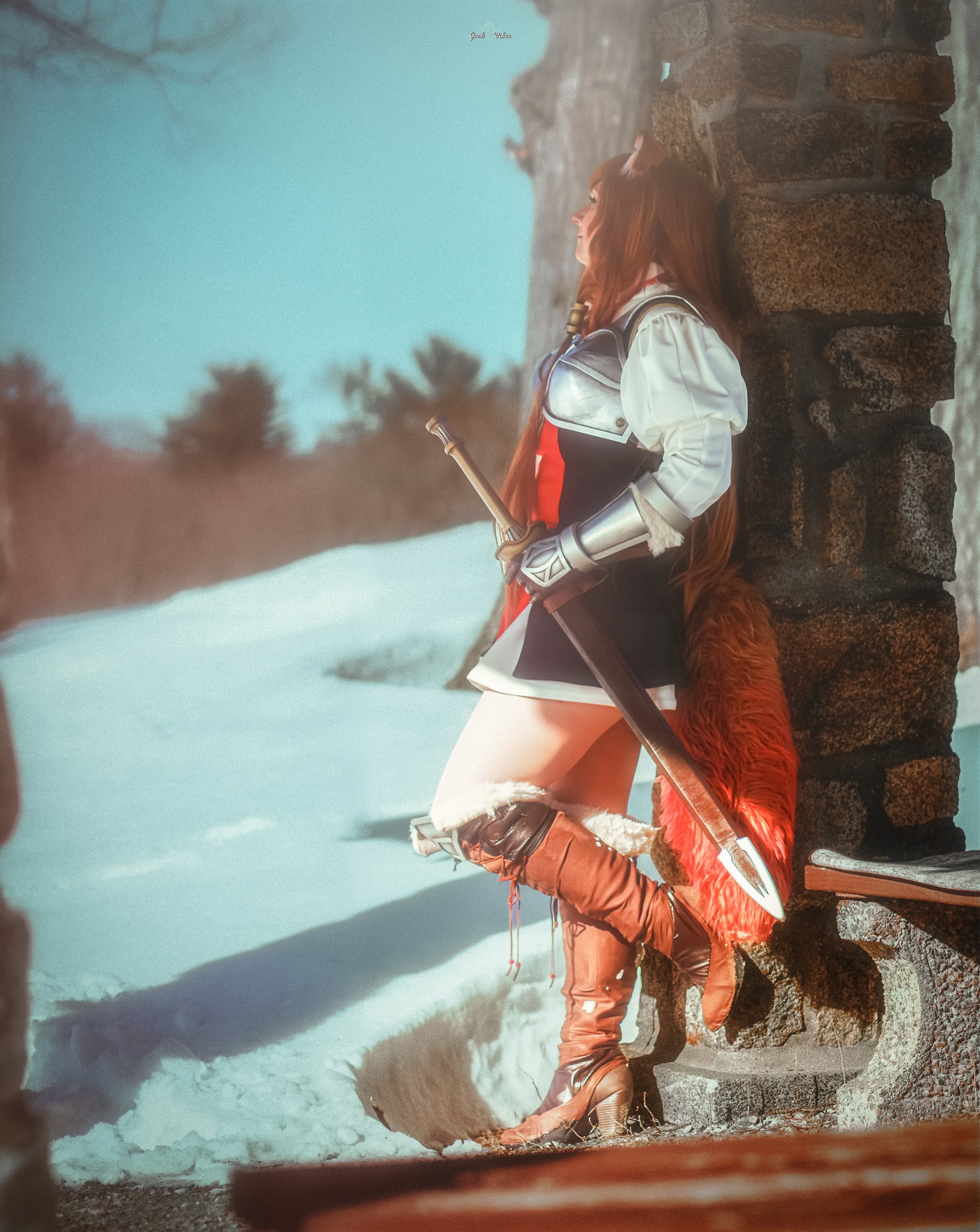 Love this shot of Raphtalia. 

😂 We totally thought this was our last chance at a snowy shoot.. only to get an additional 3 ft dumped on us a week and a half later. ⛄️ 

Photographer: @_goooobz_ 
Raphtalia Costume and props: Made by me
Wig: @ardawig