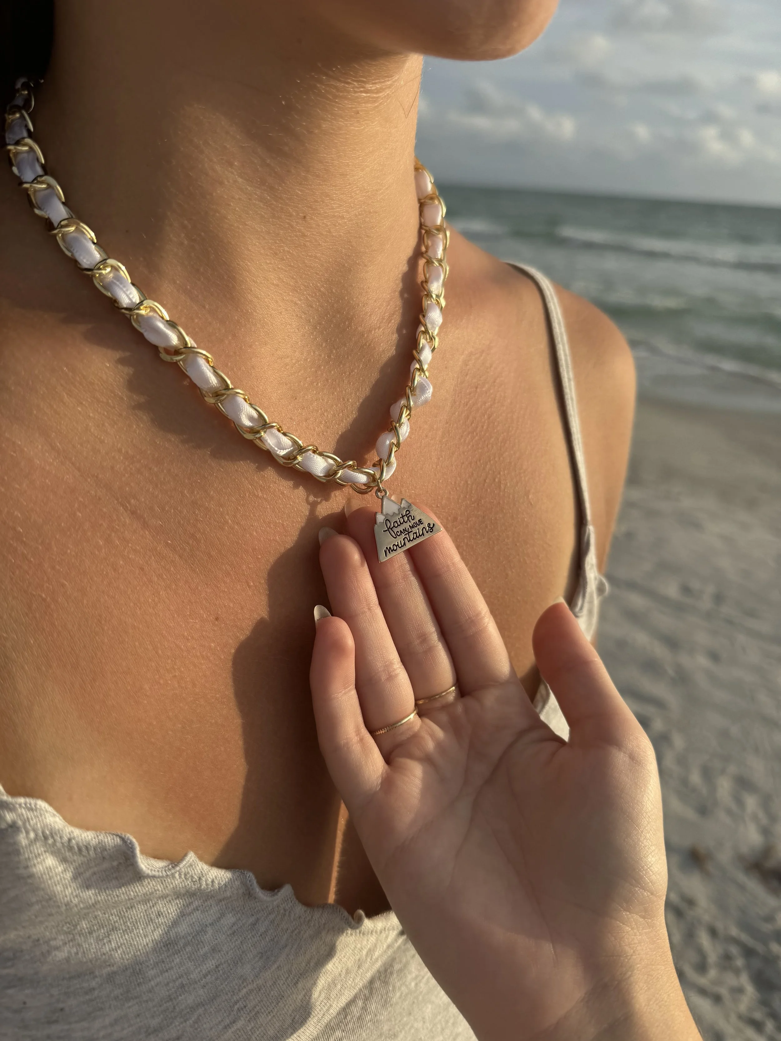 Faith Can Move Mountains Ribbon Necklace
