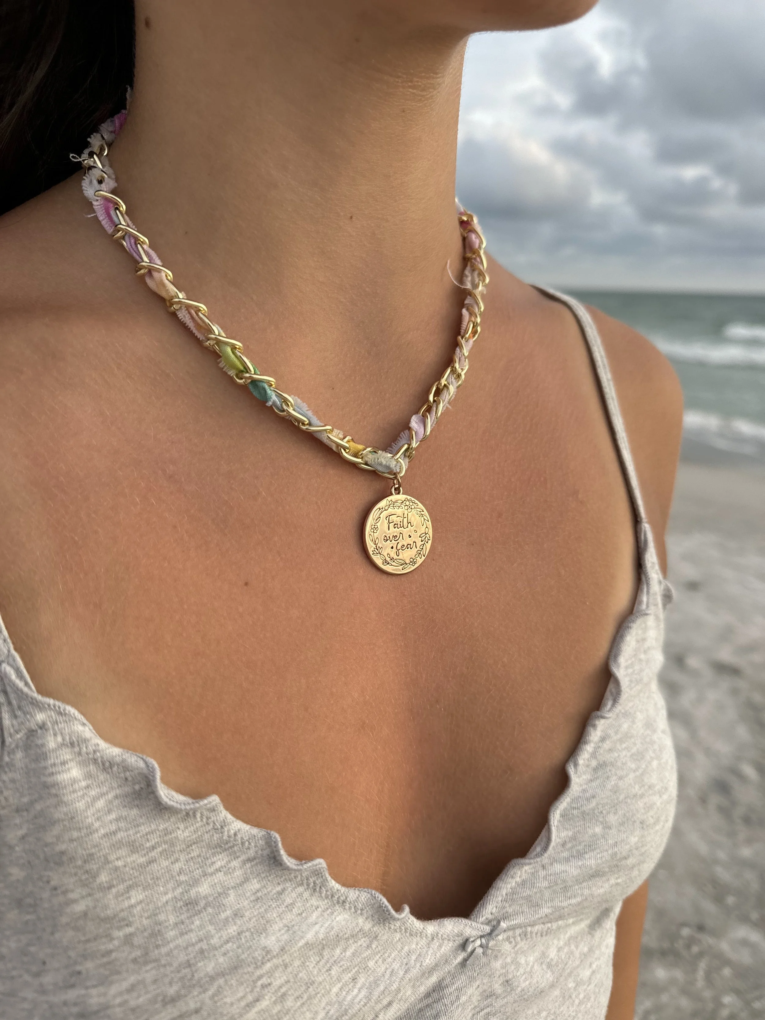 Faith Over Fear Ribbon Necklace