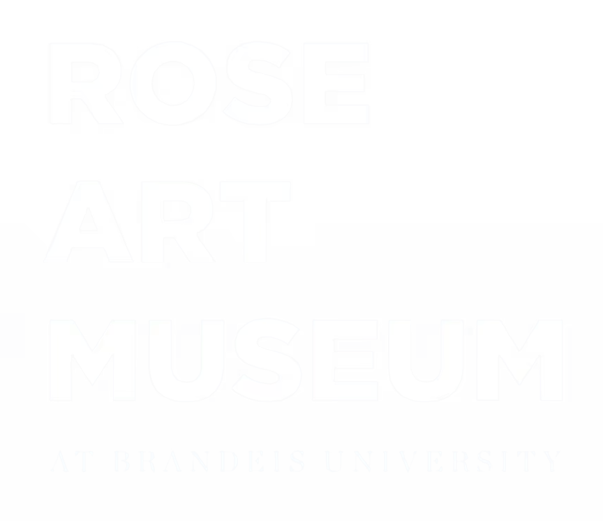 Text reading "Rose Art Museum at Brandeis University" in large white font.