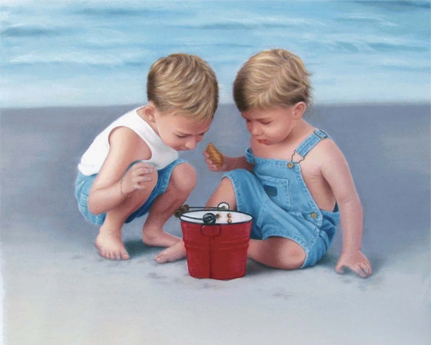 Boys on Beach - Pastel on Paper