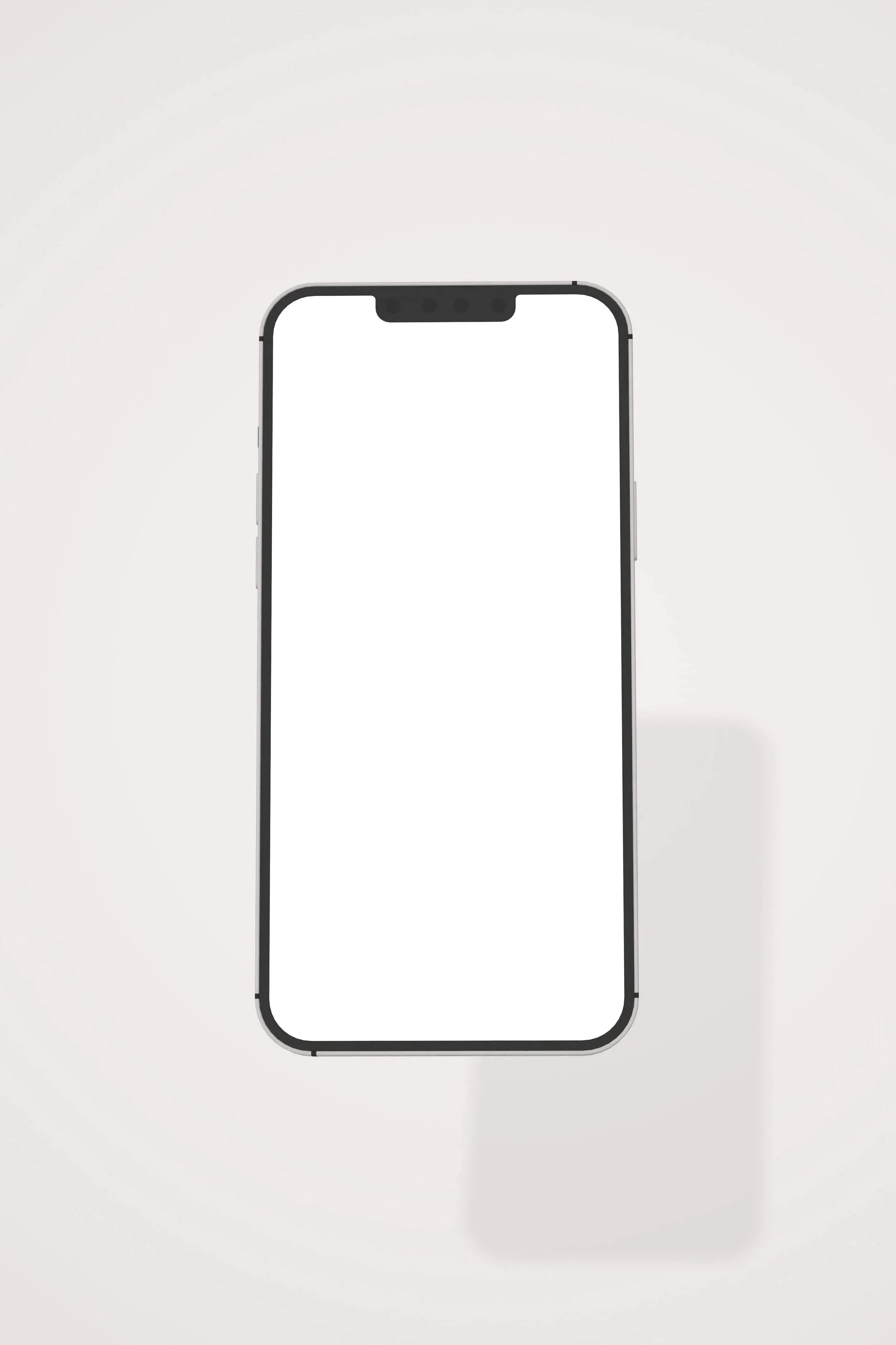 A smartphone with a black frame and a blank white screen, placed against a plain light background.